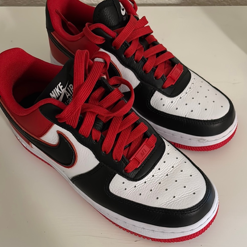 Nike Air. Air Force 1. Size 6.5. Red, white, and black.